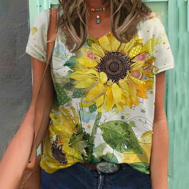 DEELLEEO Blouse d'Été à Imprimé pour Femmes T-Shirts à Manches Courtes Hauts
