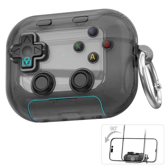 Leymi Case for Airpods 4/5th Gen with Keychain, Built-in Phone Stand Support Wireless Charging Non-Slip Shockproof Protective Full Body Cover for Women Men, Black