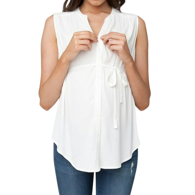 EGNMCR Chemisiers et Chemises à Manches Courtes à Col Rond Femmes Enceintes Allaitement Uni Allaitement Été Blouse Rayée Tissu Blouse pour Femmes Enceintes
