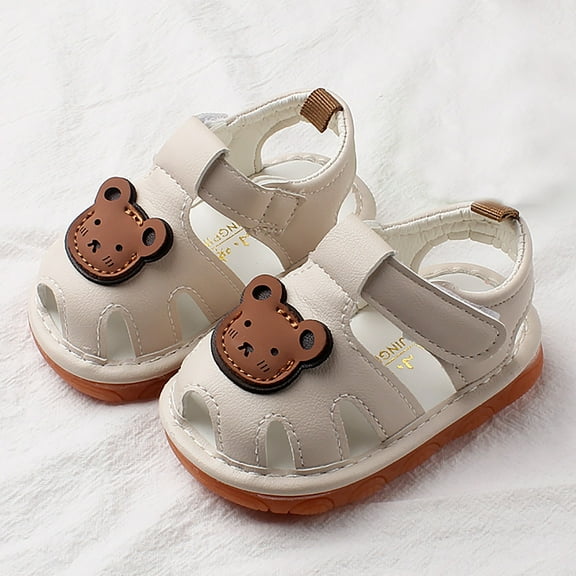 Infant Toddler Cute Bear Decor Closed Toe Sandals, Breathable Non‑slip Anti‑collision Lightweight Summer Walking Footwear Beige 16