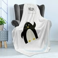thumbnail image 4 of Cartoon Soft Flannel Fleece Blanket, Arctic Animals Theme Penguin on an Ice Block Needs Help Illustration, Cozy Plush for Indoor and Outdoor Use, 70" x 90", Black White and Sky Blue, by Ambesonne, 4 of 5