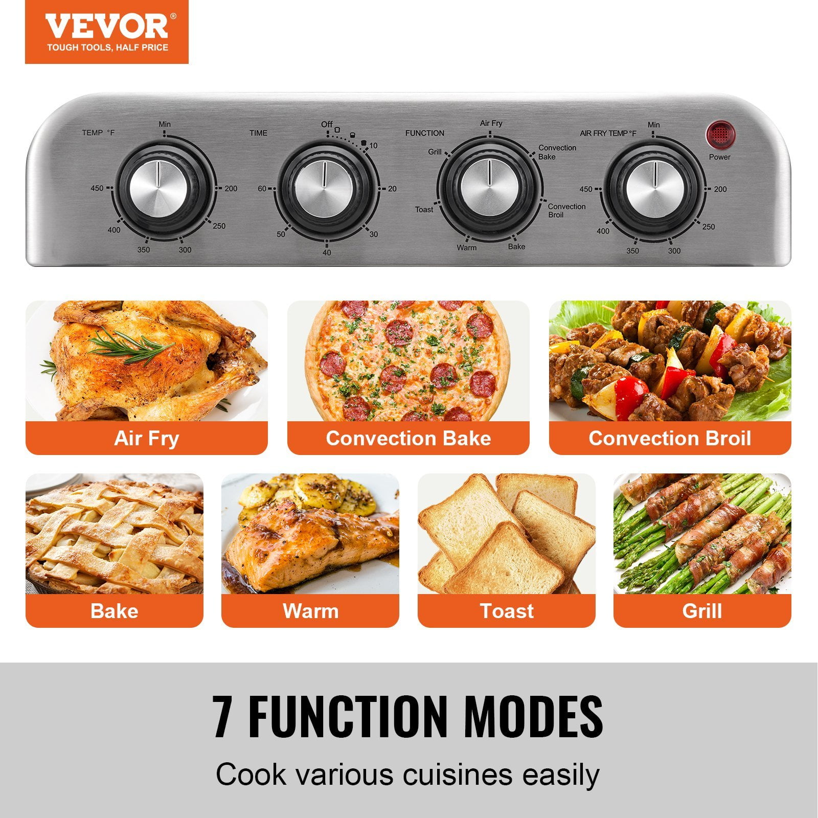 7-IN-1 Air Fryer Toaster Oven,1700W 18L Stainless Steel Convection Oven Countertop with Grill, Comes with Pizza Pan, Gloves, Makes 6-Slice Toast & 10-Inch Pizza, Ideal for Home or Commercial Kitchen