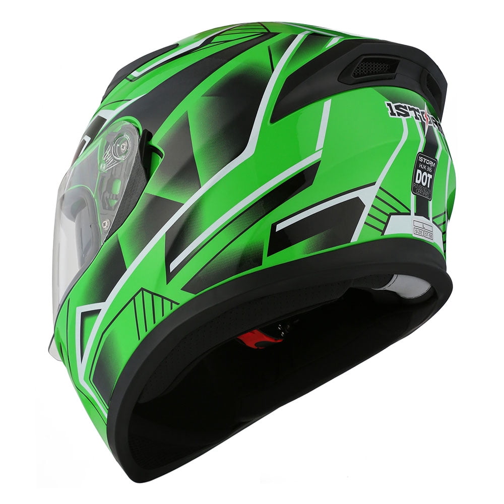 1Storm Motorcycle Full Face Helmet Street Bike Dual Visor/Sun Shield N-HJK316 Panther Green