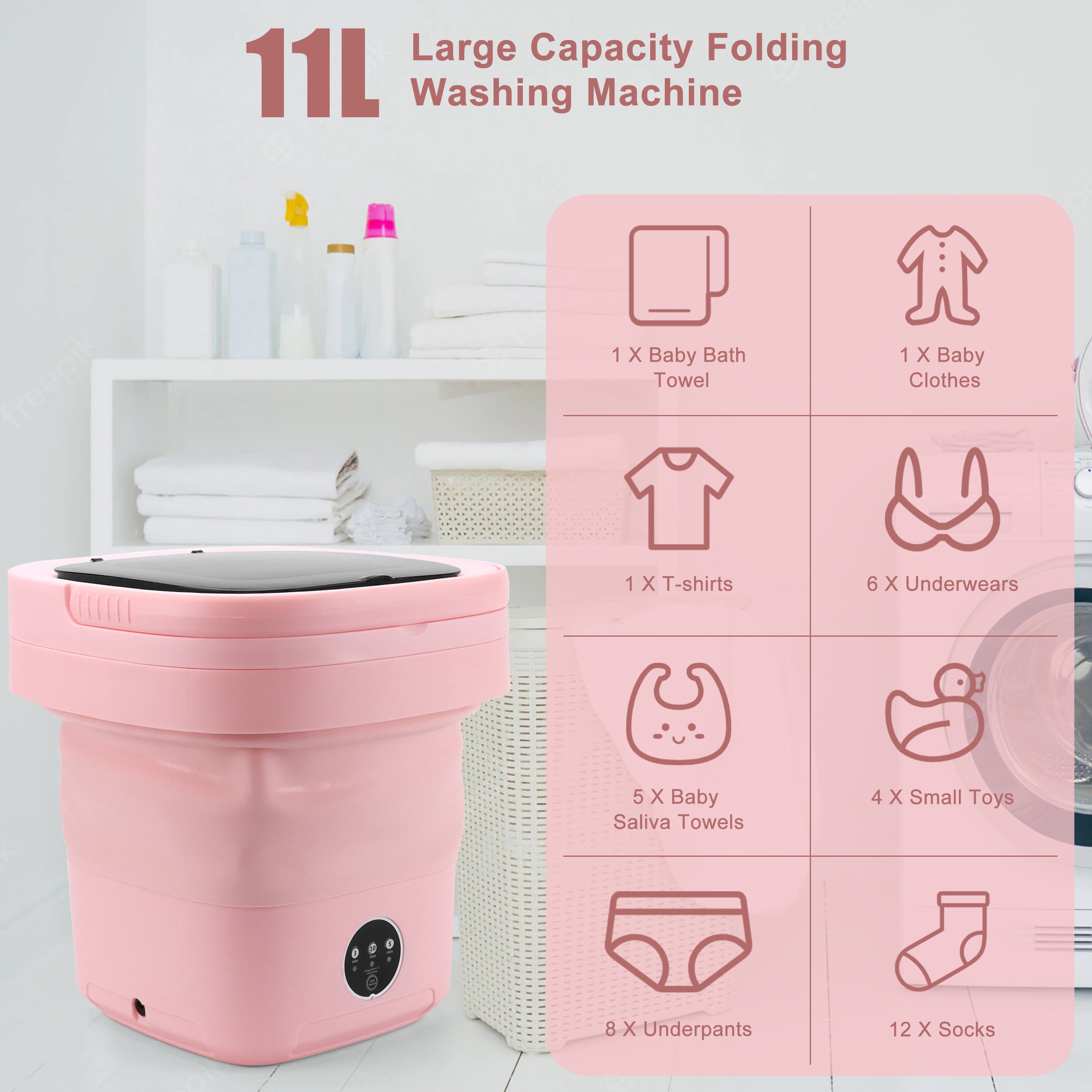 Hsfviop Portable Washing Machine, 11L Foldable Washer for Apartment, Camping, RV, Travel, Underwear, Socks