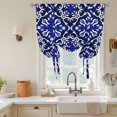 thumbnail image 3 of Blue Boho Floral Tie Up Curtain Valance for Window,Adjustable Rod Pocket Window Curtains Shades,Abstract Oriental Bohemian Flower Light Filtering Valance Drapes for Living Room Bedroom 52"x63", 3 of 9