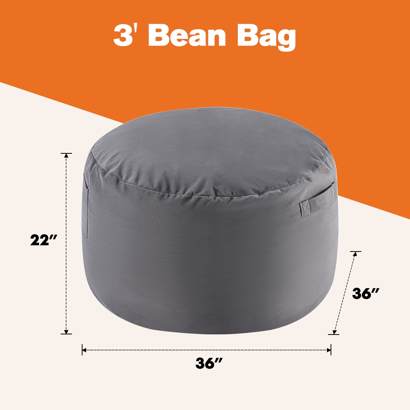 CONCETTA 3ft Sofa Bean Bag Chair , Oversized Beanbag for Adults with Soft Removable Cover, Dark Gray