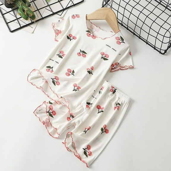 Amidoa Girls Summer Outfits 2 Piece Print Short Sleeve T Shirt Cute Top and Elastic Waist Casual Shorts Kids Clothing Sets White Size 6