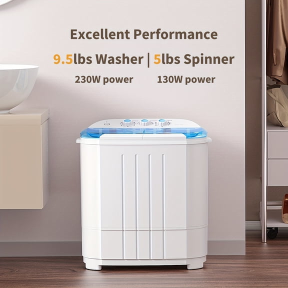 14.5Lbs Portable Washing Machine Twin Tub, Semi-Automatic Compact Washer & Spinner Combo (9.5Lbs Wash   5Lbs Spin), Ideal For Apartment, Dorm, Rv, Camping, Travel