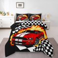 thumbnail image 2 of Erosebridal Cartoon Racing Car Bedding Sets Queen with Comforter, Checkered Flag Duvet Insert, Geometric Decor, Reversible 3pcs, 2 of 7