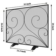 Fire Beauty Single Panel Fireplace Screen Handcrafted Solid Wrought Iron Mesh, Heat-Resistant Fire Spark Guard for Fireplace-Black