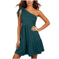 thumbnail image 2 of Blmnix Women Dress One Shoulder Flowy Dresses Fit & Flare Peplum Dress Mini Green Tie Neck Sleeveless Adjustable Strap Summer Dresses XL, 2 of 8