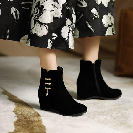 

Winter Boots for Women- Casual Wedges Chunky Heel Christmas Gifts Women s Ankle Boots Black 42