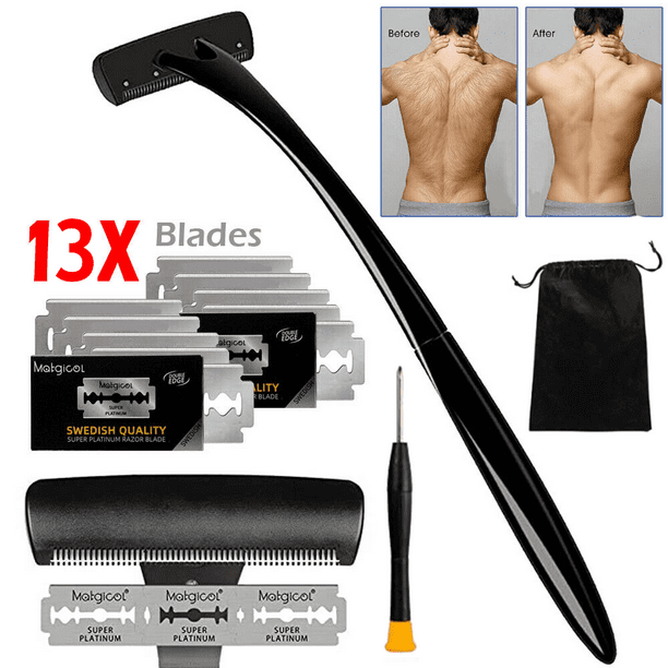 Portable Back Hair Shaver  inch Long Handle Professional Do It  Yourself Painless Body Groomer for Men, Wet or Dry Shaved Full Body Leg Hair  Removal Trimmer with 10 PCs Blades 