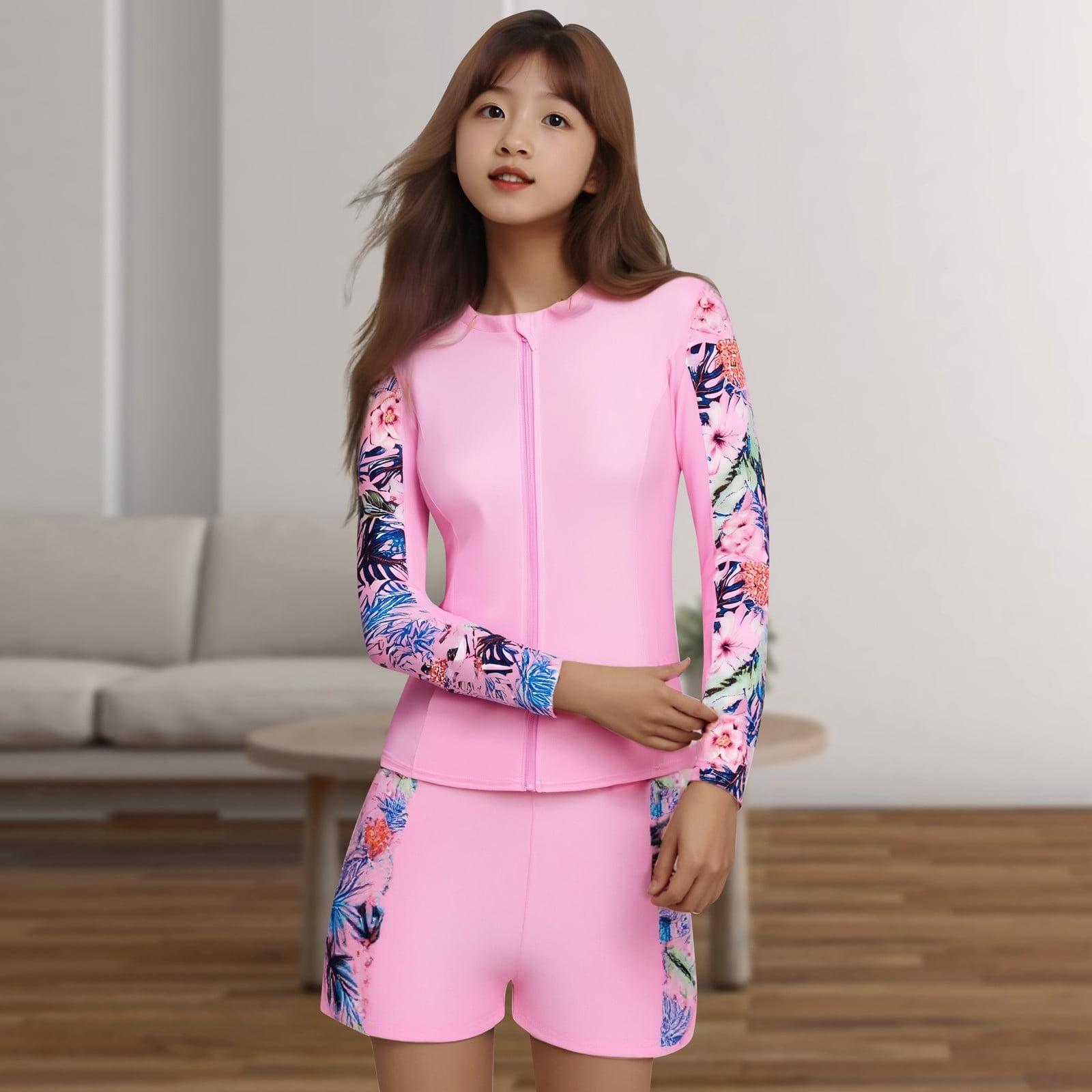 Long Sleeve Swim Suit Toddler Swimsuit Girl Kids Bathing Suits Girls Swim Suit Swimwear 3 Piece Rash Guard Swimsuit Set Bathing Suit with Boy Shorts