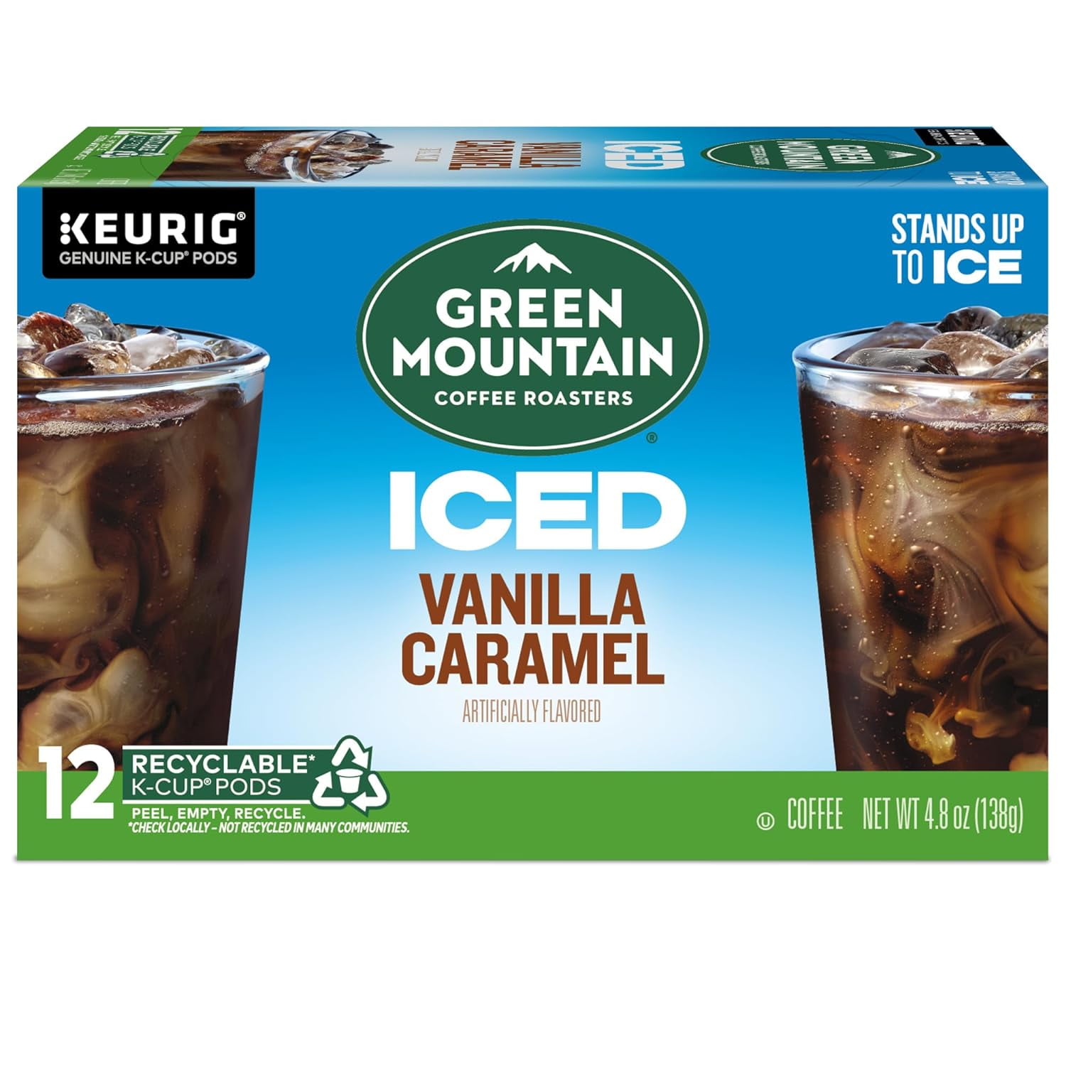 Green Mountain Brew Over Ice Vanilla Caramel, Single Serve Keurig K-Cup Pods, Flavored Iced Coffee, 6Pack (12 Count Per Pack)