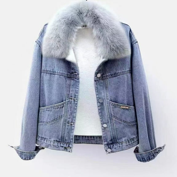 OSFVNOXV Plus Size Jean Jackets for Juniors Sherpa Lined Denim Jackets Loose Fit Cropped Windbreaker Bomber Jackets