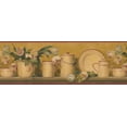 thumbnail image 2 of Beige Red Blue Roses Kitchenware Mustard Green Wallpaper Border Vintage Design, Roll 15' x 8.25'', 2 of 3