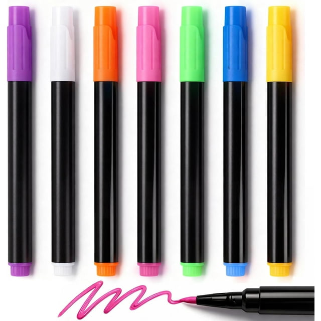 Marqueurs de Tableau à Messages LED 7 Couleurs, Compatibles avec les Blocs de Griffonnage Réutilisables, les Tableaux de Messages en Acrylique Lumineux et les Tableaux d'Écriture LED; Marqueurs Effaçables de Couleur Néon.