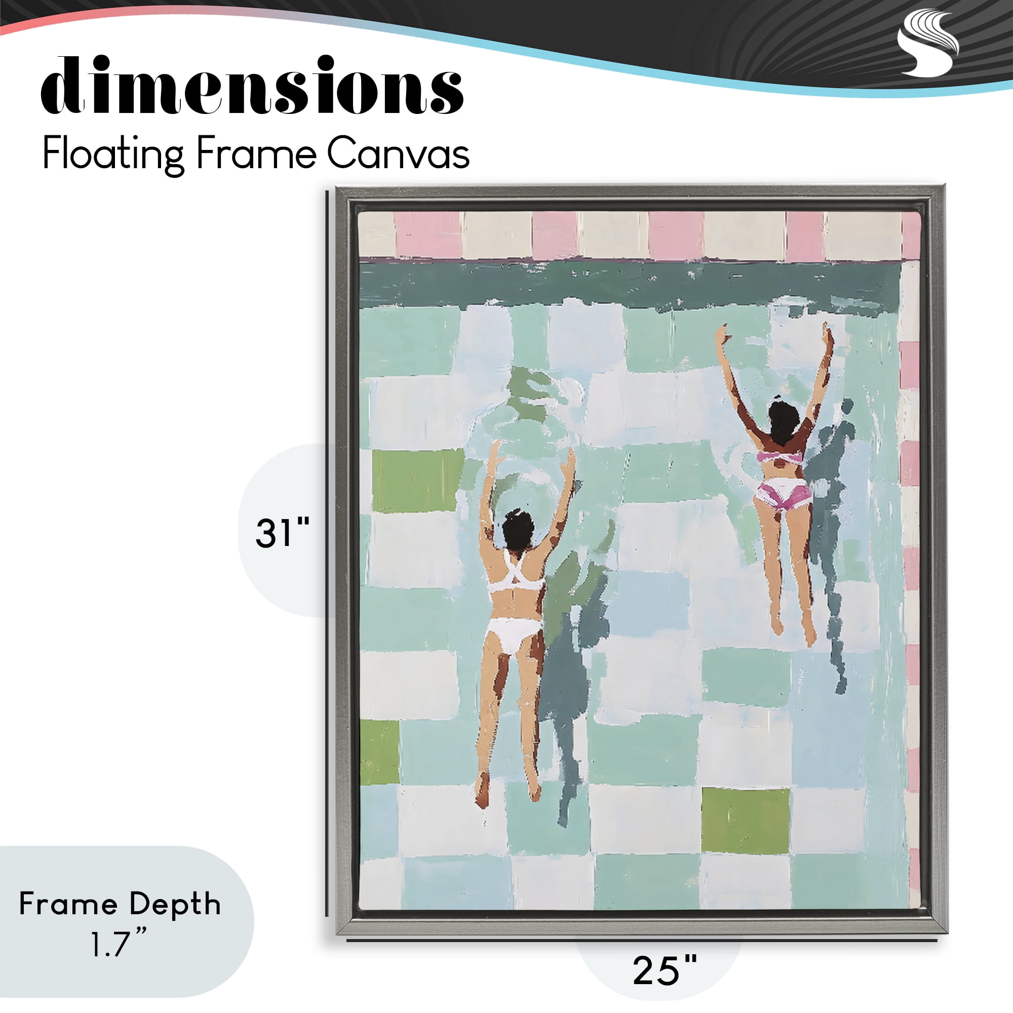 Stupell Industries Twin Swimmers in Pool Gray Framed Floater Canvas Wall Art, design by The Prints Vibe
