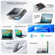 CHUWI CoreBook Plus 16 Laptop,512GB SSD 16GB RAM,AMD Ryzen 5 7430U(Up to 4.3GHZ) ,Windows 11 Notebook Gaming Computer with Backlit Keyboard,1920*1200 IPS Display,WIFI6,BT5.2