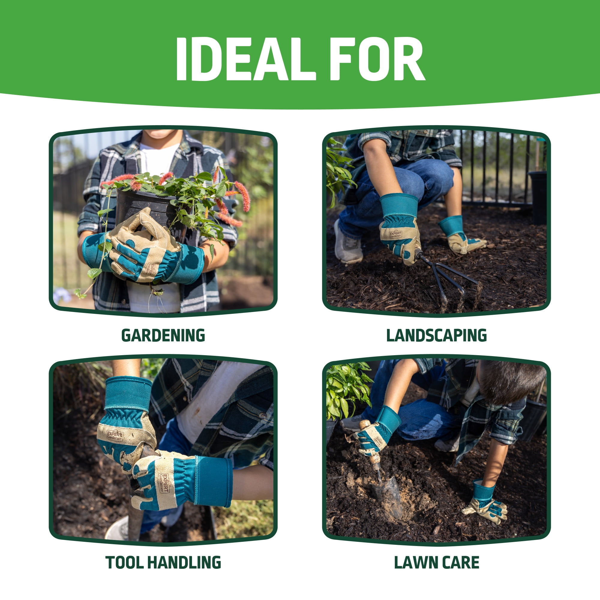 Expert Gardener Kids Leather Palm Gardening Gloves