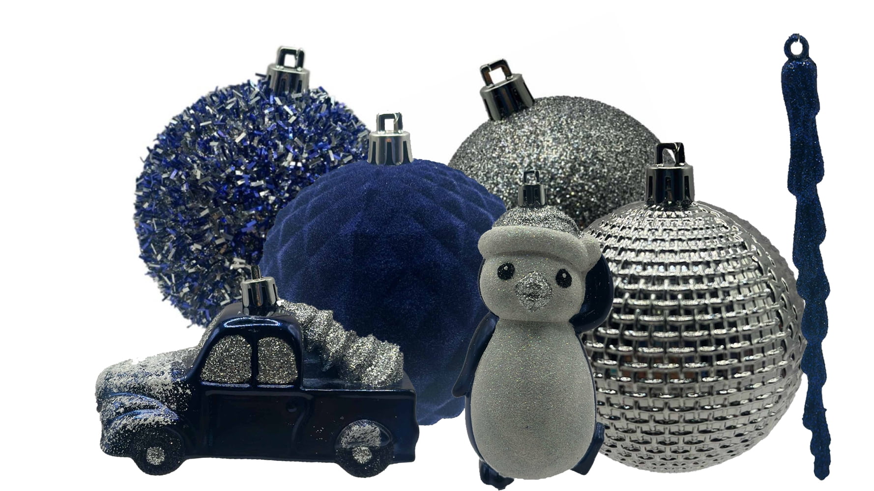 Holiday Time Ensemble de 70 ornements dans les tons de bleu foncé, formes et tailles variées 70 unités ornements bleu foncé