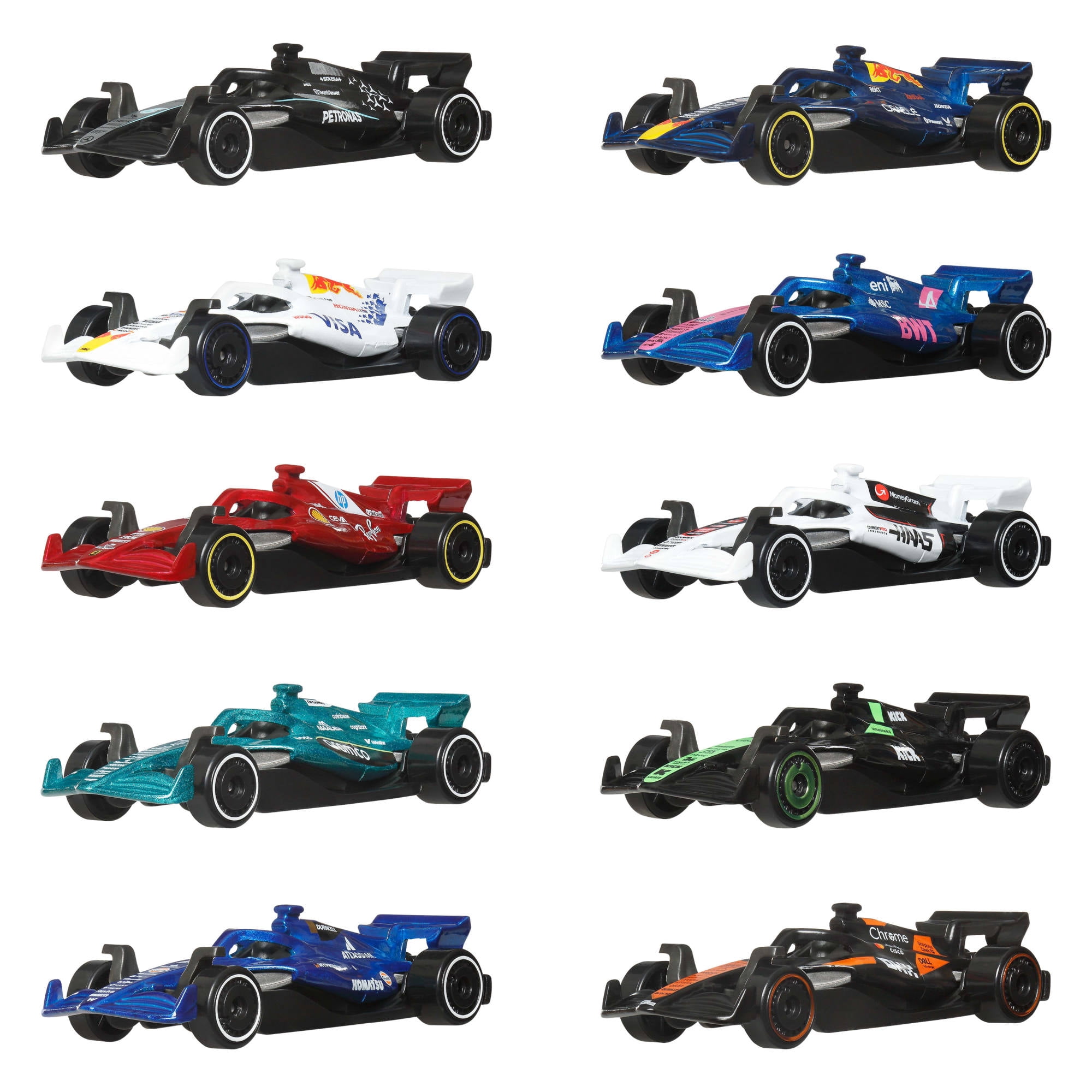 Hot Wheels Formula 1 10-Pack, Set of 10 1:64 Scale Toy Cars with Each 2025 F1 Racing Team