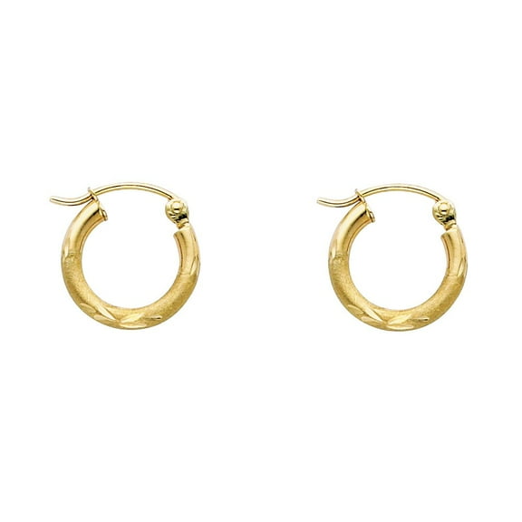 14k Yellow Gold Diamond Cut Satin Finish Earrings Aracadas de Oro 2mm