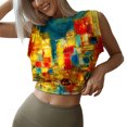 thumbnail image 3 of Pompotops Mode Femmes Courte O-Cou Mode Imprimé Gilet Sans Manches Extérieure Nombril Bas Tops Blouse, 3 of 4