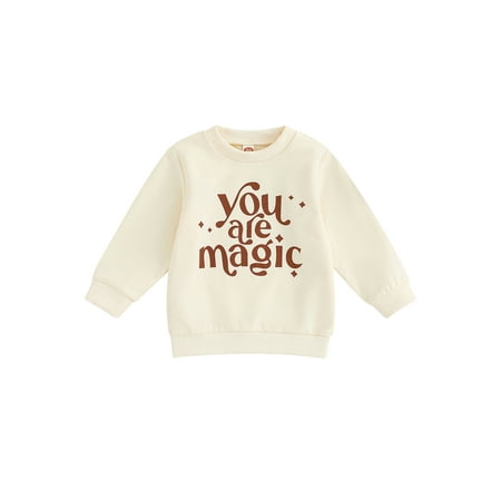 

Qtinghua Toddler Baby Girl Boy Halloween Sweatshirt Letter Print Long Sleeve Pullover Loose Tops Fall Clothes Apricot 12-18 Months