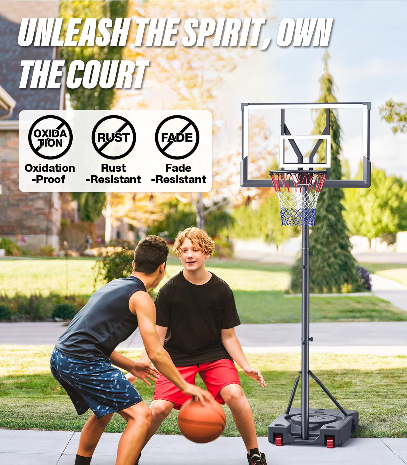 SinCiDo Adjustable Portable Basketball Hoop, 7.5-10FT Height-Adjustable Basketball Goal with 45" Shatterproof Backboard, Wheels for Indoor/Outdoor Use (Yard, Driveway, Court)