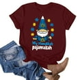 thumbnail image 2 of Jinhomg Jewish Hanukkah Shirt for Women Funny Cute Gnome Graphic Celebration Tees Casual Comfy Short Sleeve Crew Neck Chanukah Tops Wine XL, 2 of 4