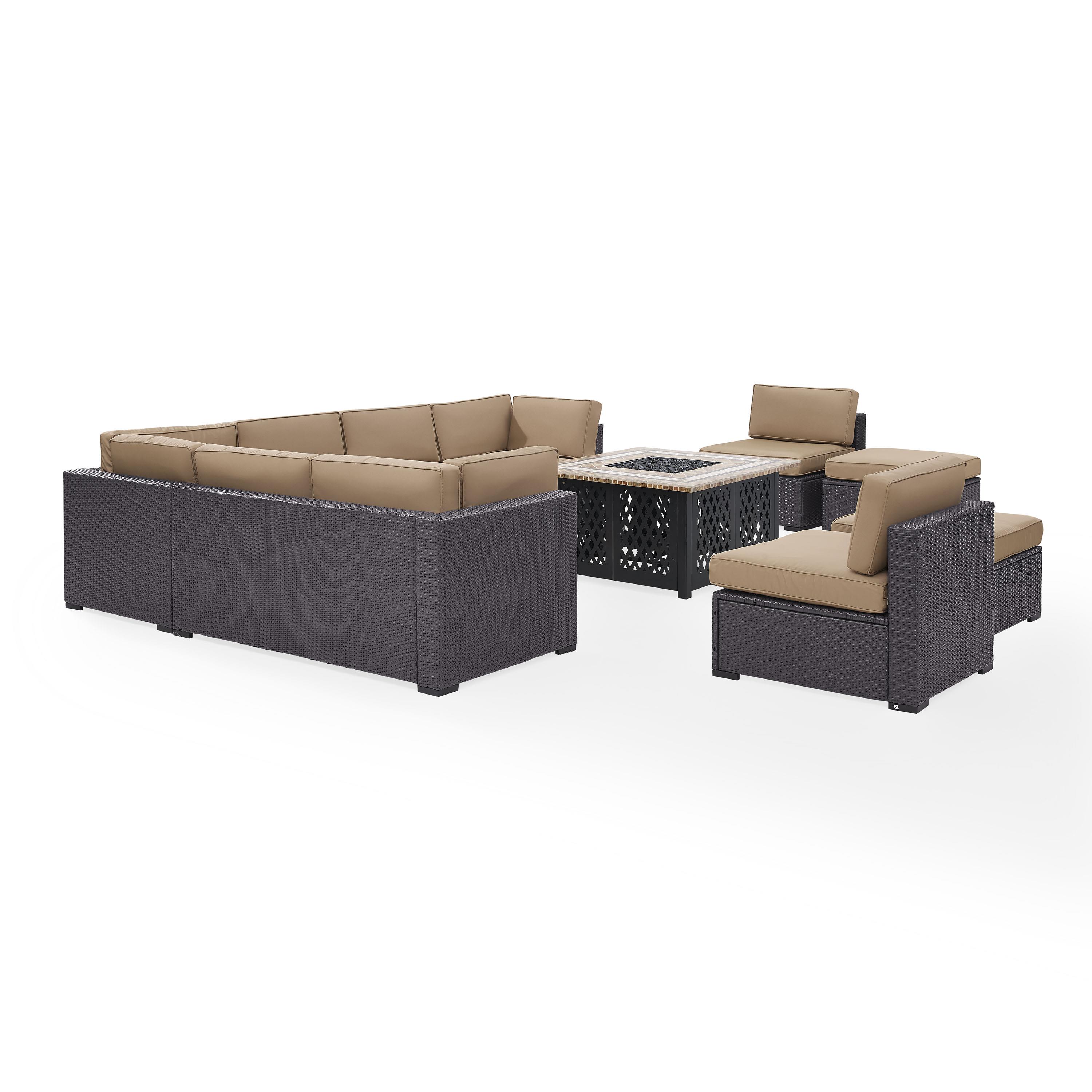Crosley Furniture Biscayne 8 Piece Fabric Patio Fire Pit Sectional Set in Mocha - image 3 of 4