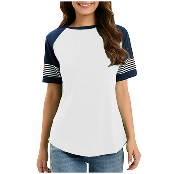 Kovlvoll Womens Summer T Shirts Short Sleeve Crew Neck Basic Tees Loose Casual Patchwork Comfy Tops