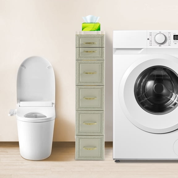 5-Tier 6-Drawer Slim Storage Cabinet - Wheelable PP Organizer for Bathroom & Kitchen