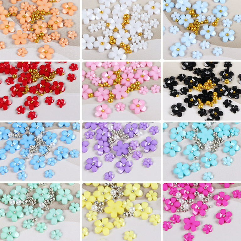 12 Grids Flower Nail Charms for Acrylic Nails 3D Flowers for Nails Nail  Pearls Caviar Beads for Nails 3D Nail Charms for Nails Designs Crystals  Nail