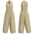 thumbnail image 2 of Guluxicc Linen Jumpsuits for Women Cotton Linen Sleeveless V Neck Jumpsuits Casual Summer Overalls with Pockets, 2 of 7