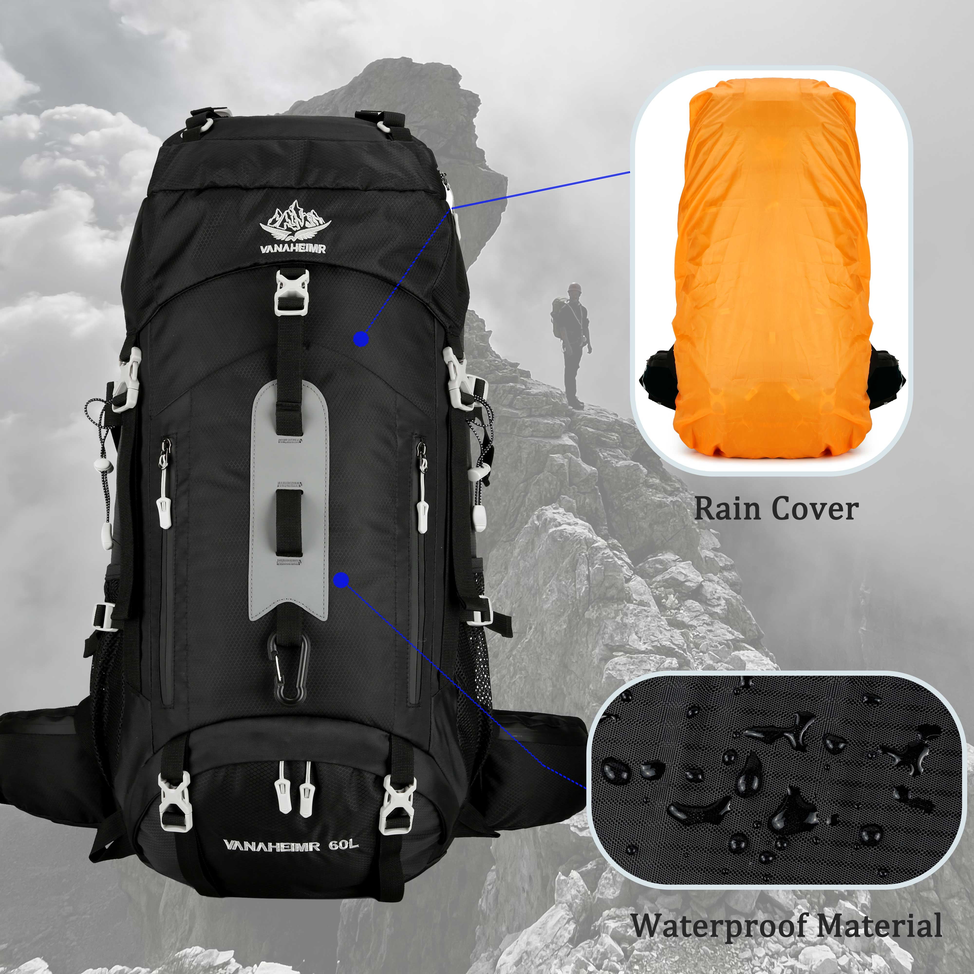 60L Travel Hiking Camping Backpack with Rain Cover, Backpack Water Resistant,Large Backpack for Men Women