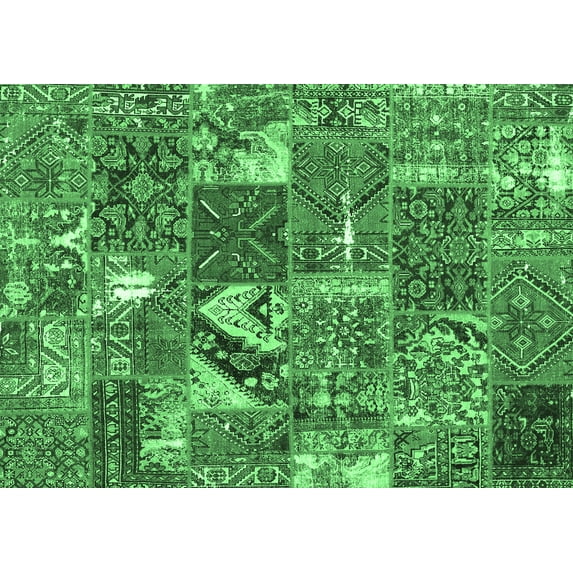 Ahgly Company Indoor Rectangle Patchwork Emerald Green Transitional Area Rugs, 4' x 6'