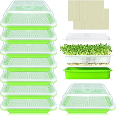 Legigo 10 Pack Green Seed Sprouter Trays- Soil-Free Cultivation Germination Tray, BPA Free Nursery Tray with Planting Paper for Indoors or Outdoors Sprouting Seeds, Grow Grass, Beans (Without Lids)