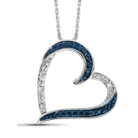 Diamond Open Heart Pendant - 1/10 Carat T.W. Blue and White Diamond Sterling Silver Open Heart Pendant