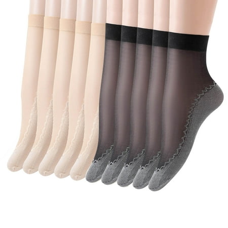 

10 Pairs Women s Solid Patterned Cotton Bottom Non Slip Socks Breathable Invisible Socks Mid Tube Socks