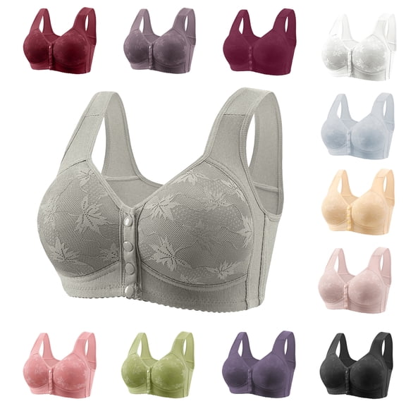 Tqyyweavej for Older Women, Daisy Bras, Full Coverage Front Close Supportive Bras, Lightly Lined Cotton No Underwire Bras for Women