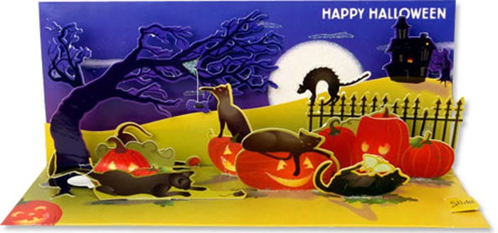 Up With Paper Halloween Cats Panoramic Pop-Up Halloween Card