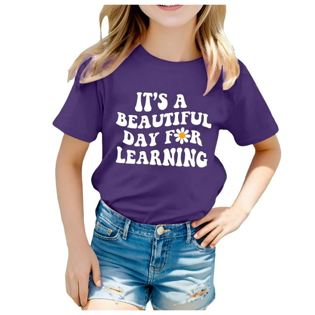 WEAIXIMIUNG Hauts pour Adolescentes pour Enfants d'École Saison de Rentrée Scolaire Imprimé Décontracté à Manches Courtes T-Shirt