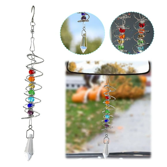 Binwennn Carillons Éoliens en Spirale 3D en Verre Ornements de Maison Décoration de Fenêtre Ornements de Jardin Décoration de Jardin Vieille Voiture Ornement Pingouin Balançoire Ornement de Voiture