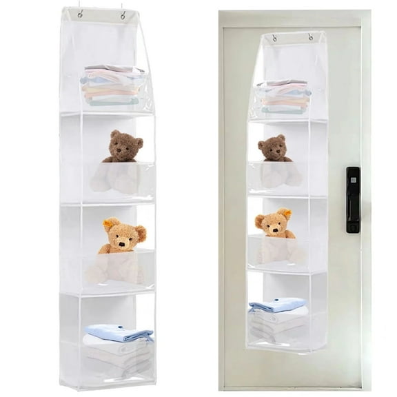 Over-The-Door 4-Tier Hanging Pantry Organizer with Clear Plastic Pockets, Large Capacity Space-Saving Storage for Kitchen, Bathroom, Closet, Bedroom,1PC-White