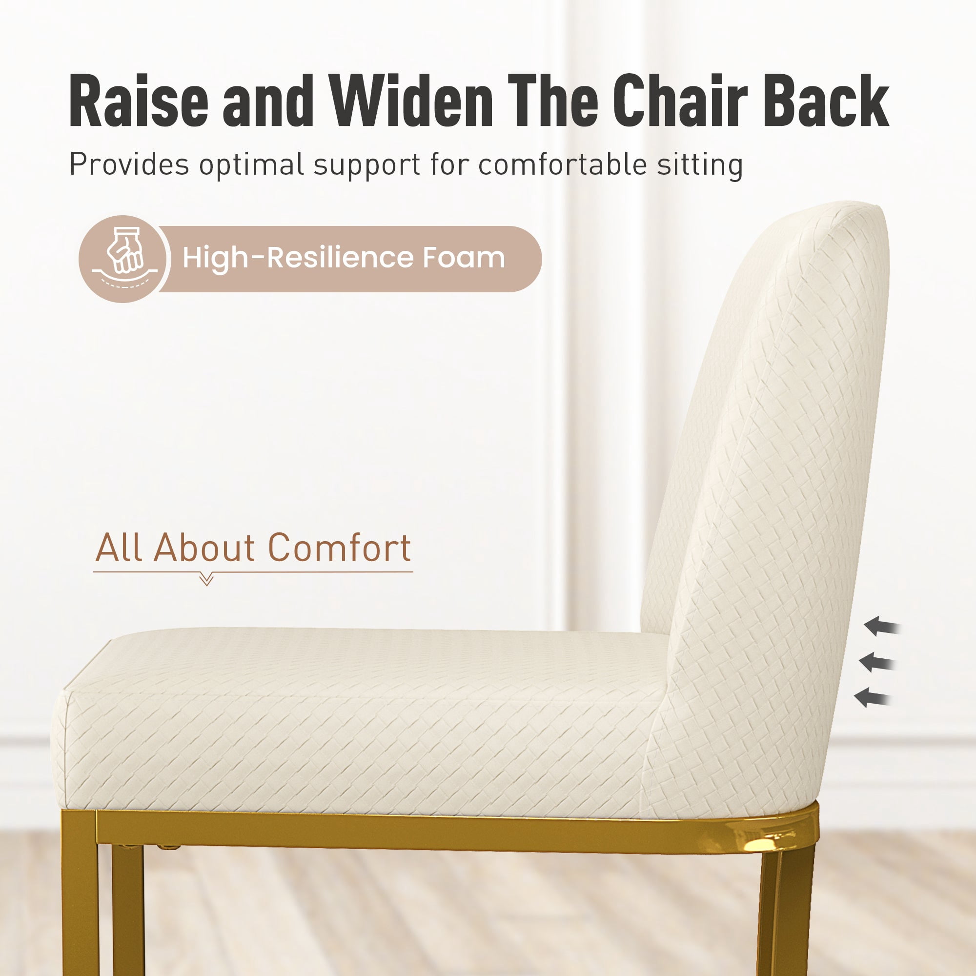 MF Studio 24" Counter Height Bar Stool with Back Set of 2, Faux Leather Bar Chair for Kitchen Island, Gold & White