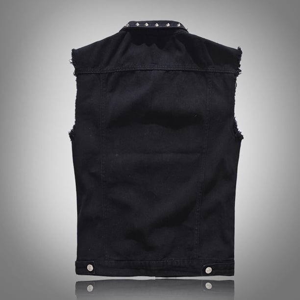 Titcea Mens Punk Denim Vest Sleeveless Jean Jackets With Rivets
