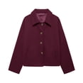 thumbnail image 3 of Womens Cropped Pea Coat Casual Button Down Short Jackets Fall Winter Outerwear Wine Red XS, 3 of 9